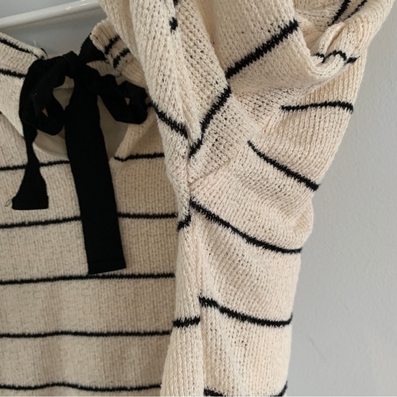 Anthropologie Shirt Size Small Boxy Peplum Top Cream Black Striped Bow Blouse - Picture 7 of 10